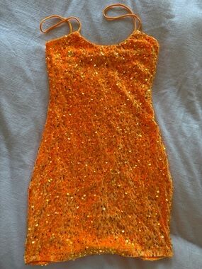 Lucy in the Sky Bright Orange Sequin Mini Dress